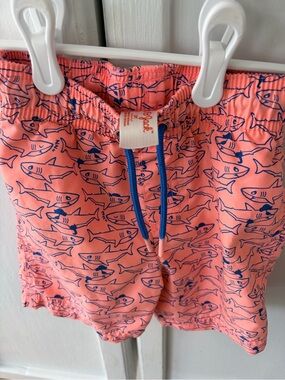 Cat & Jack Coral Pink Shark Swim Trunks with Navy Drawstring